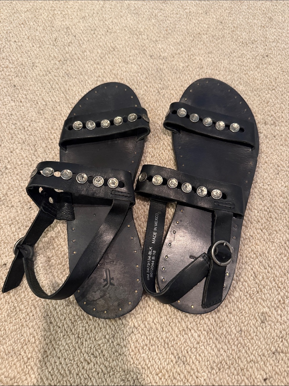 Frye Black Studded Women's Leather Sandals Size 9M